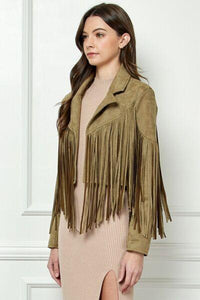 Veveret Suede Fringe Long Sleeve Moto Jacket - Jessiz Boutique