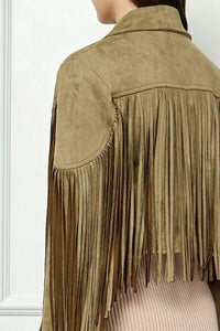 Veveret Suede Fringe Long Sleeve Moto Jacket - Jessiz Boutique