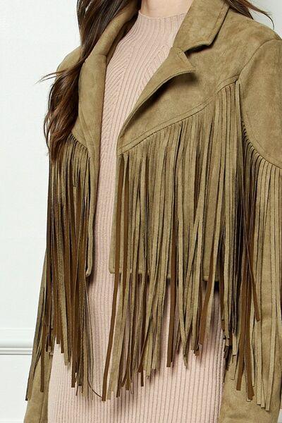 Veveret Suede Fringe Long Sleeve Moto Jacket - Jessiz Boutique