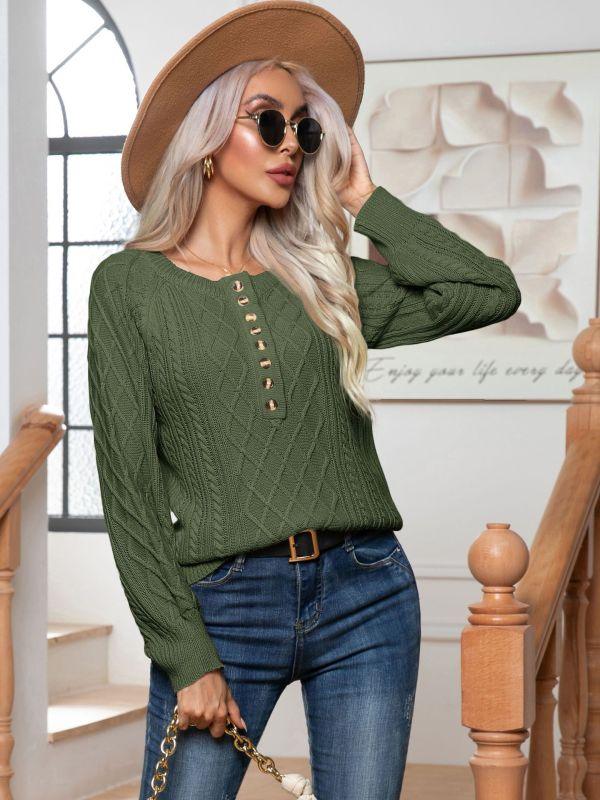 Women's Button Twist Pullover Sweater - Jessiz Boutique